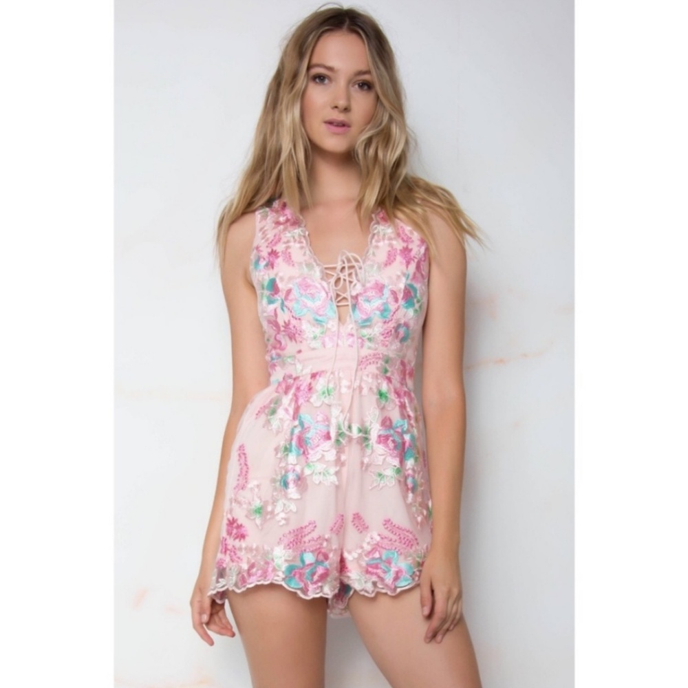 Fuchsia Hot Pink Floral Lace Romper